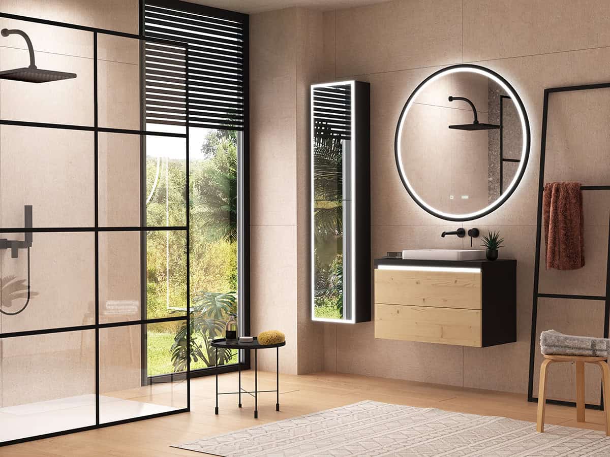 Modernes Badezimmer mit rundem Spiegel von Spiegel21