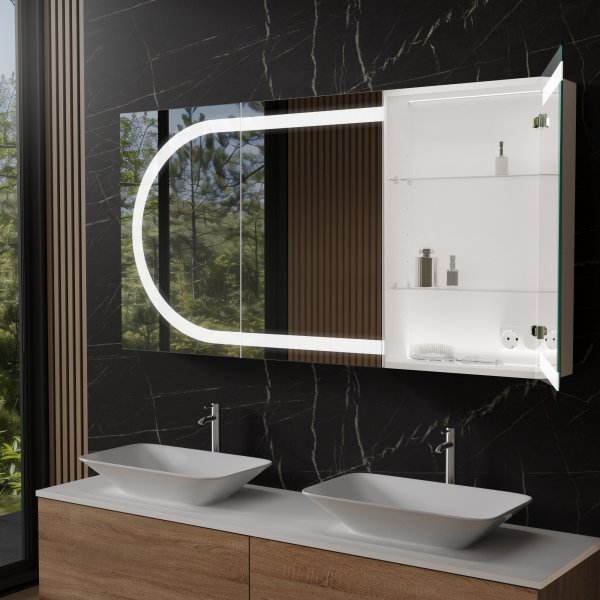 Aluminium Bad Spiegelschrank mit LED - Saale/Weiß