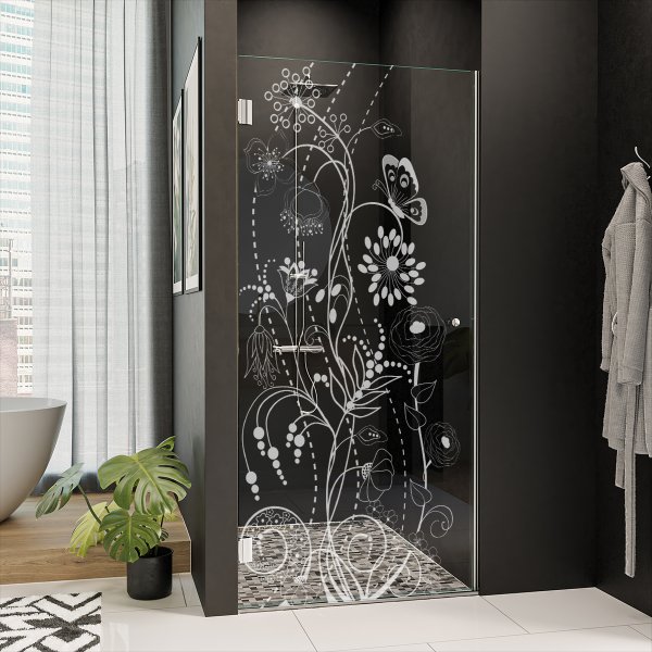 Dusche Glastür nach Maß mit Motiv BLUMEN 1/101
