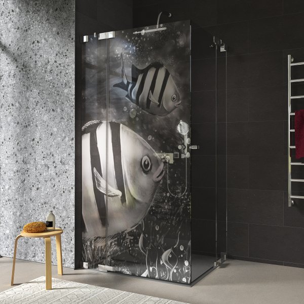Duschkabine Glas Eckeinstieg mit Motiv FISCHE 2/209