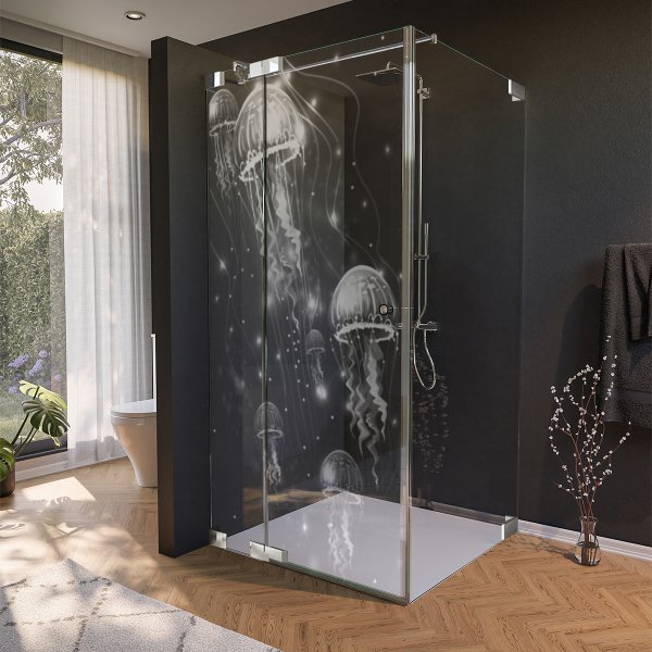 Glas Duschkabine Tür seitlich mit Motiv QUALLEN 210
