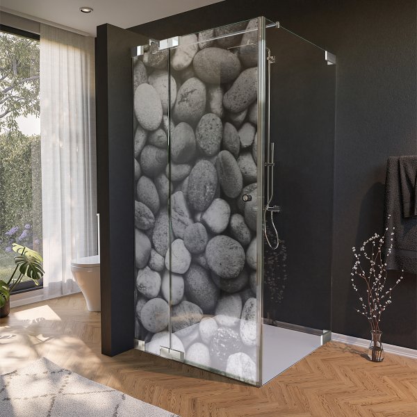 Glas Duschkabine Tür seitlich mit Motiv STEINE 210