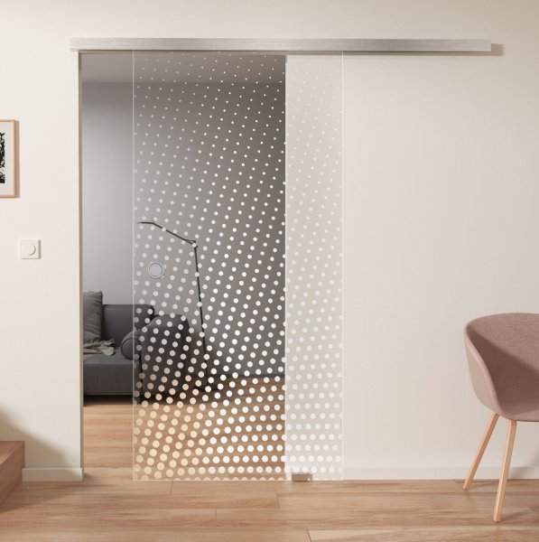 Glasschiebetür Softclose mit Laser-Motiv DOT 1/IS