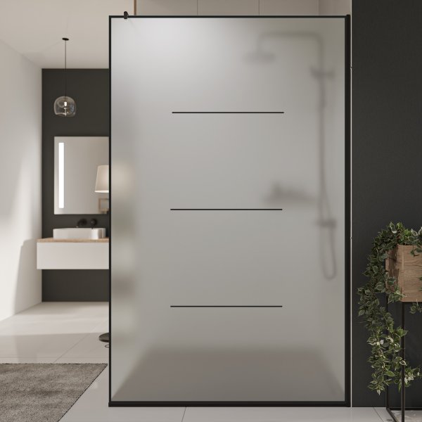 Glastrennwand Dusche Satinato mit schwarzem Druck FRAME LINE 2