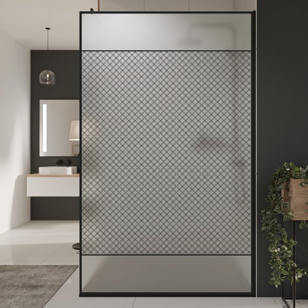 Glastrennwand Dusche Satinatoglas mit schwarzem Print FRAME SQUARES 3