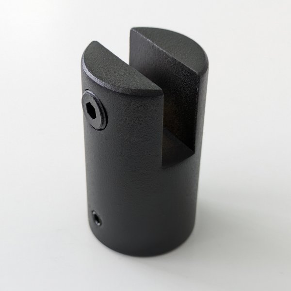 Glasverbinder Rund Schwarz für Deckenhalterung mit Ø19 mm Stabistange, bis 10 mm Glasstärke geeignet