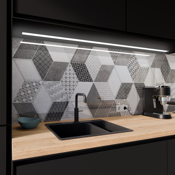 Küchenrückwand ESG Glas 6mm mit keramischen Farbdruck GEOMETRIC TILE 1