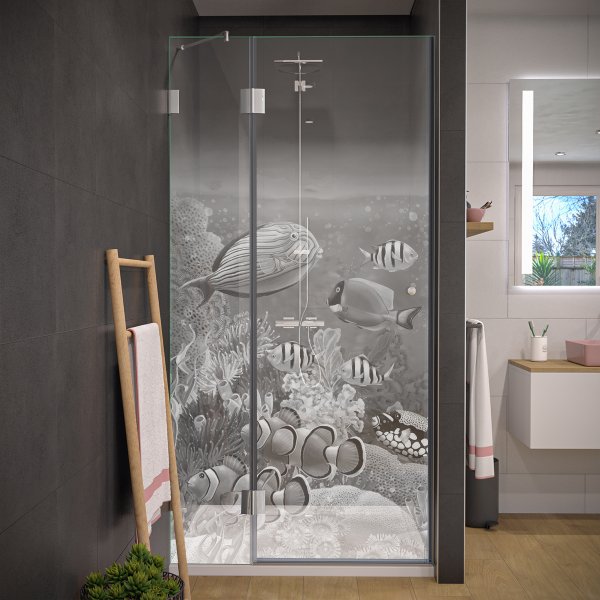 Laser-Design Duschtür aus Glas FISCHE 3/104