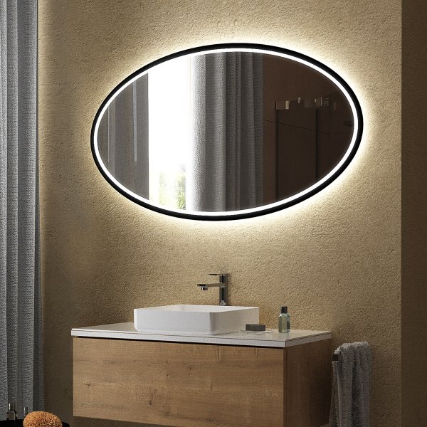 Ovaler LED Spiegel Teillack schwarz F662L4OTL