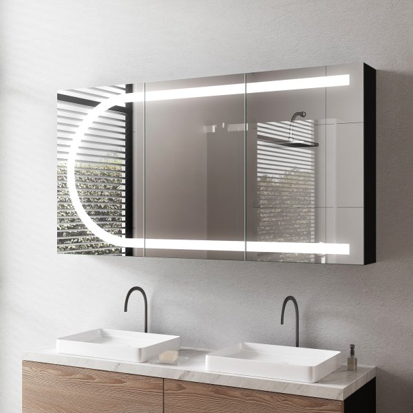 Schwarzer Aluminium Bad Spiegelschrank mit LED - Saale/Schwarz