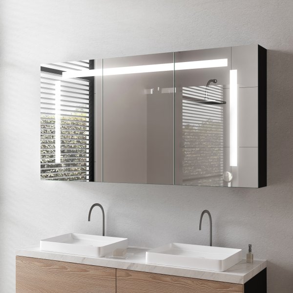 Schwarzer LED Badspiegelschrank aus Alu - Oker/Schwarz