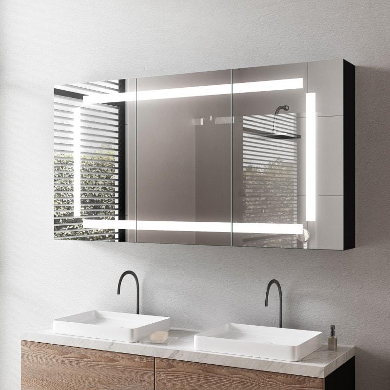 LED Badspiegelschrank aus schwarzem Alu - Lahn/Schwarz