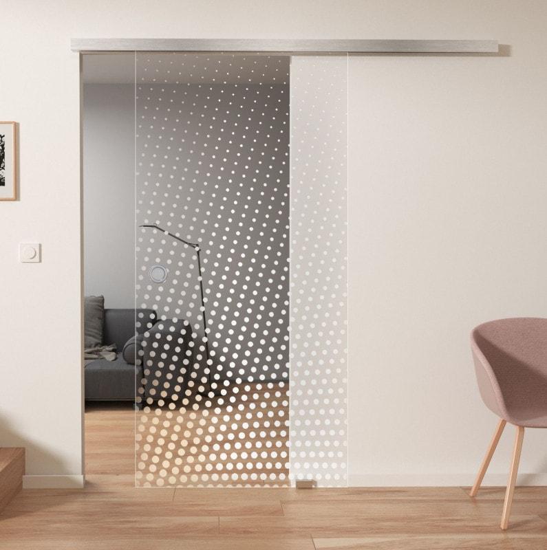 Glasschiebetür Softclose mit Laser-Motiv DOT 1/IS