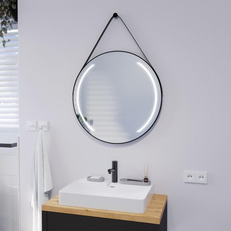 Runder LED Spiegel mit Riemen schwarz ELARA 2R