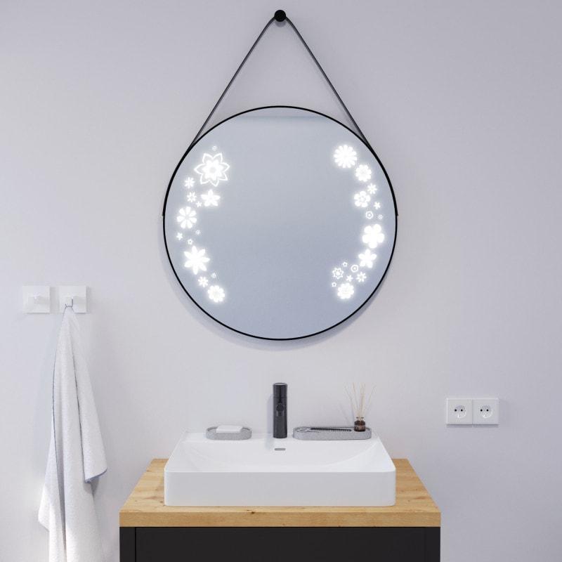 Runder LED Spiegel mit Riemen schwarz JULIET 2R