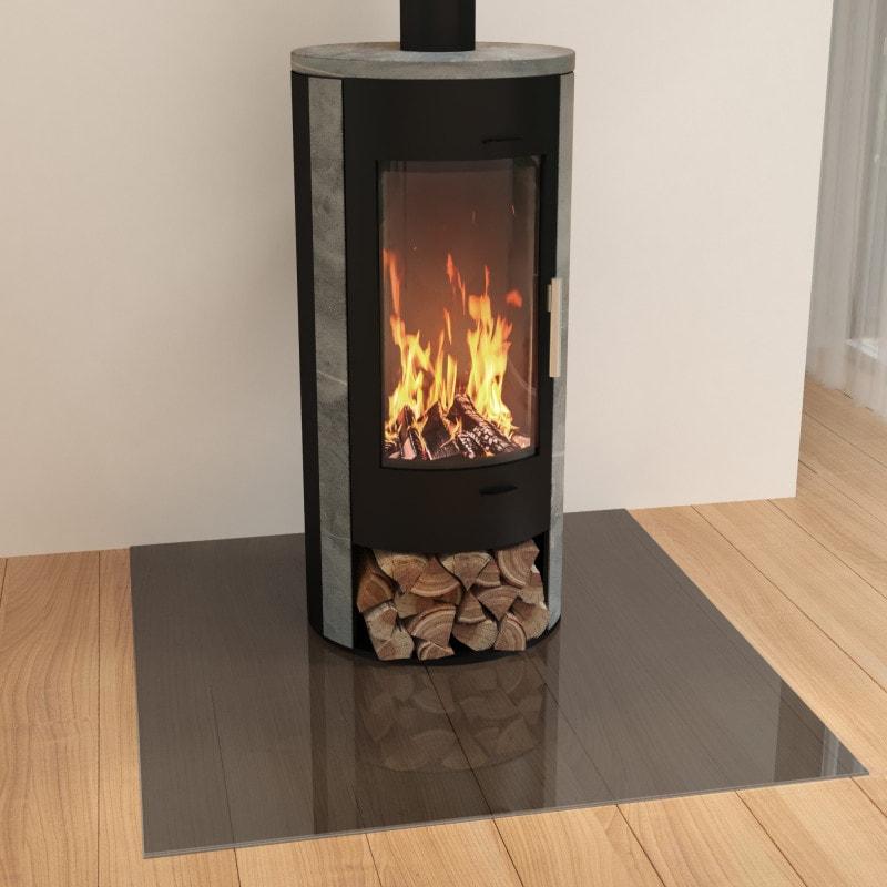 Kamin Bodenplatte aus 8 mm grauem ESG Glas Parsol®