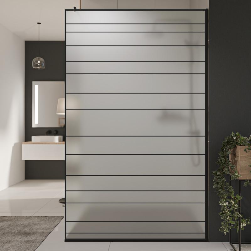 Glastrennwand Dusche Satinato mit schwarzem Druck FRAME LINE 3