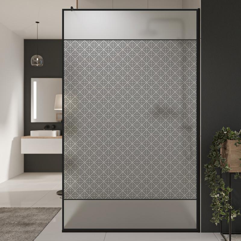Glastrennwand Dusche Satinato mit schwarzem Print FRAME SQUARES 2