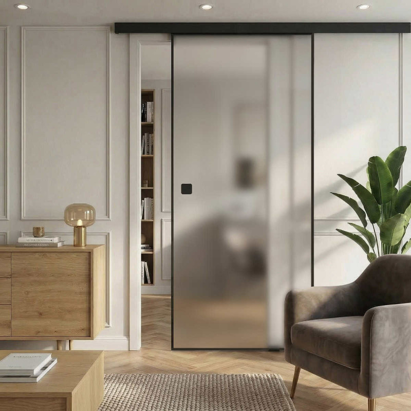 Schiebetür Glas mit schwarzem Rahmen FRAMEL 30/GF SATINATO