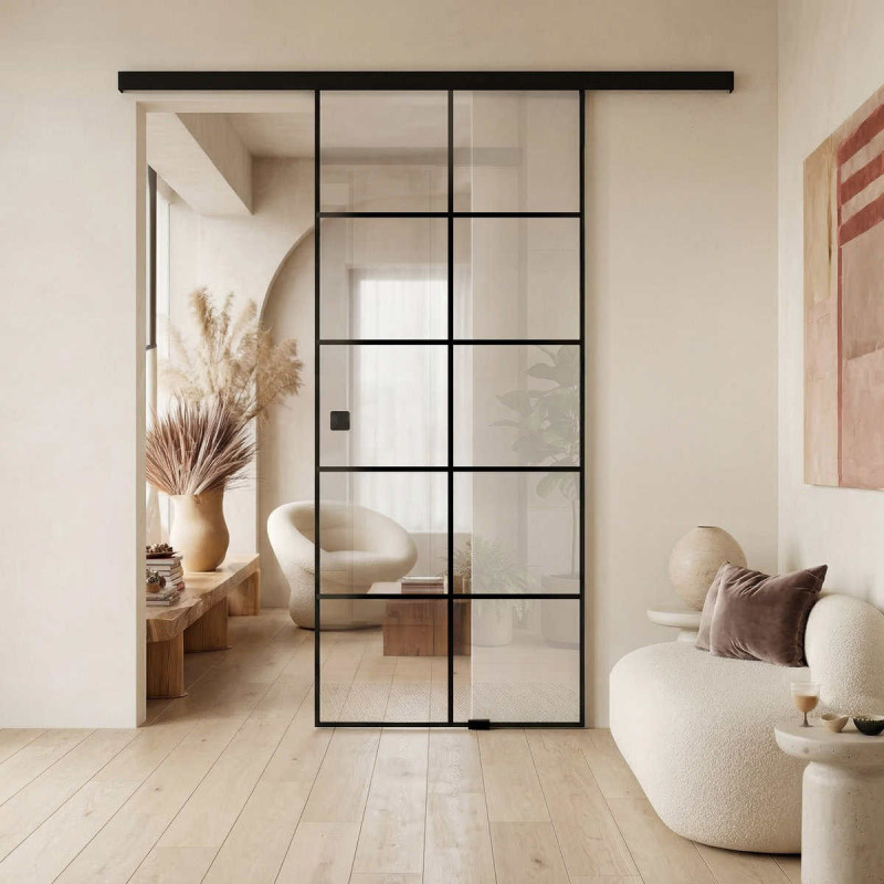 Glasschiebetür Industrielook schwarz FRAMEL 10/GF