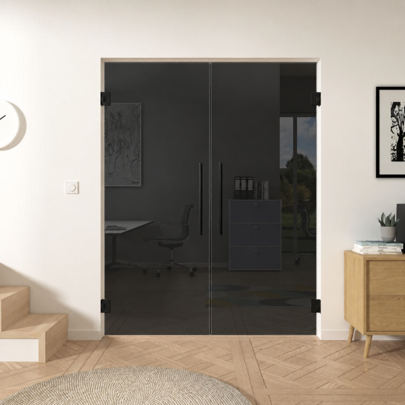 Doppel-Pendeltür aus Glas Planibel Dark Grey ESG 8mm