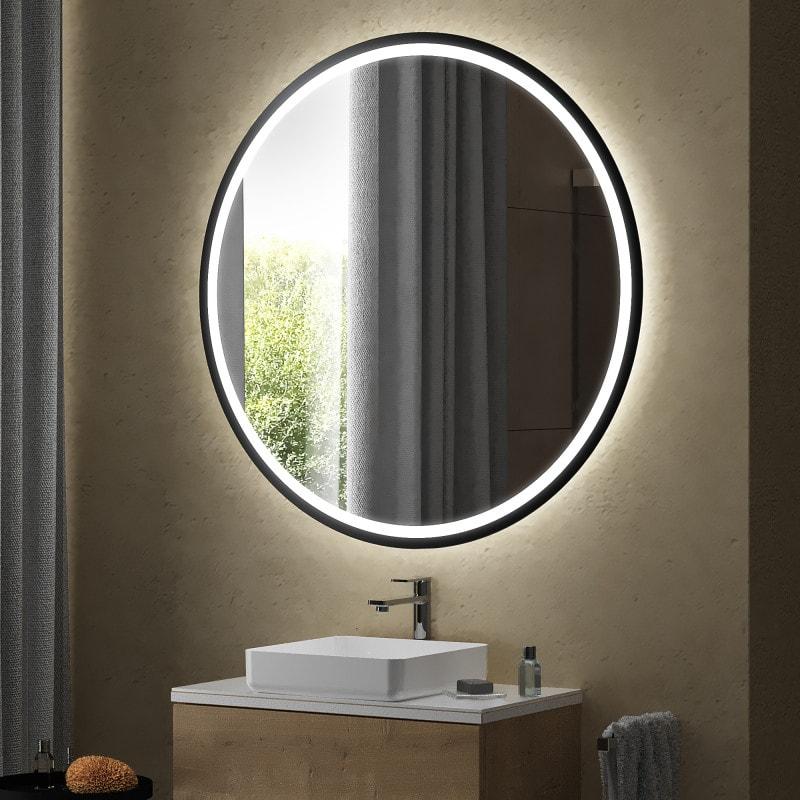 Runder LED Spiegel Teillack - CHARON Black