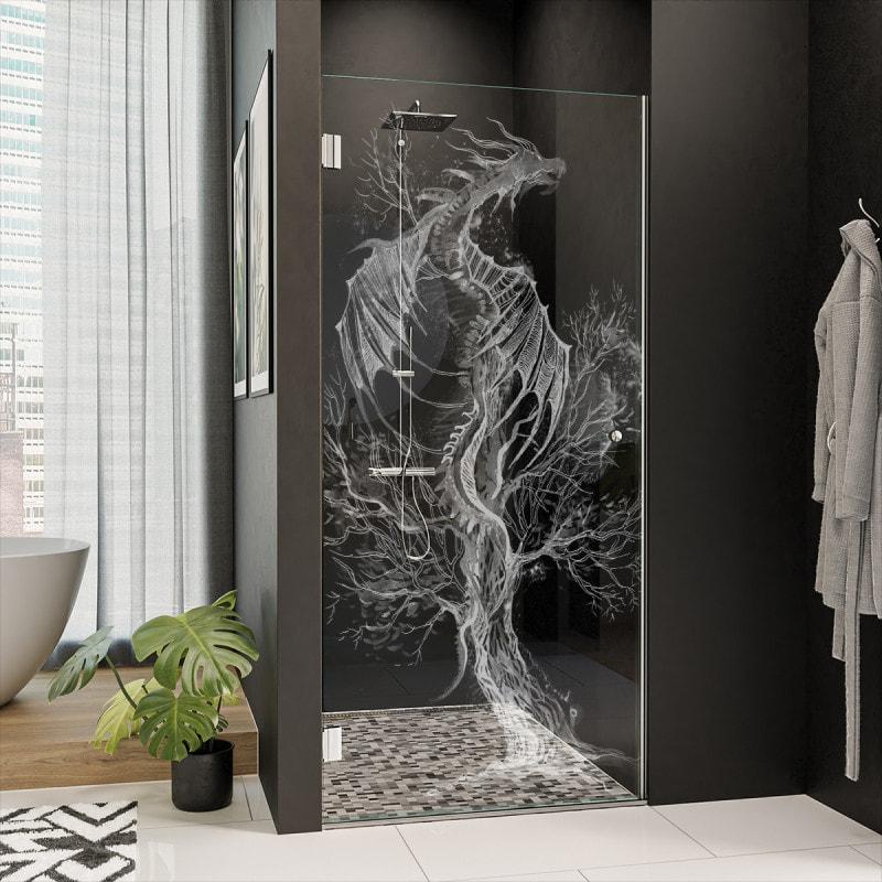 Dusche Glastür nach Maß mit Dekor DRACHE 101