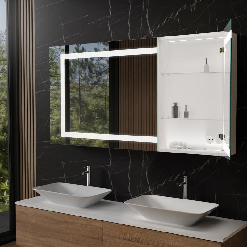 Badschrank aus Aluminium mit Spiegel und LED - Havel/Weiß
