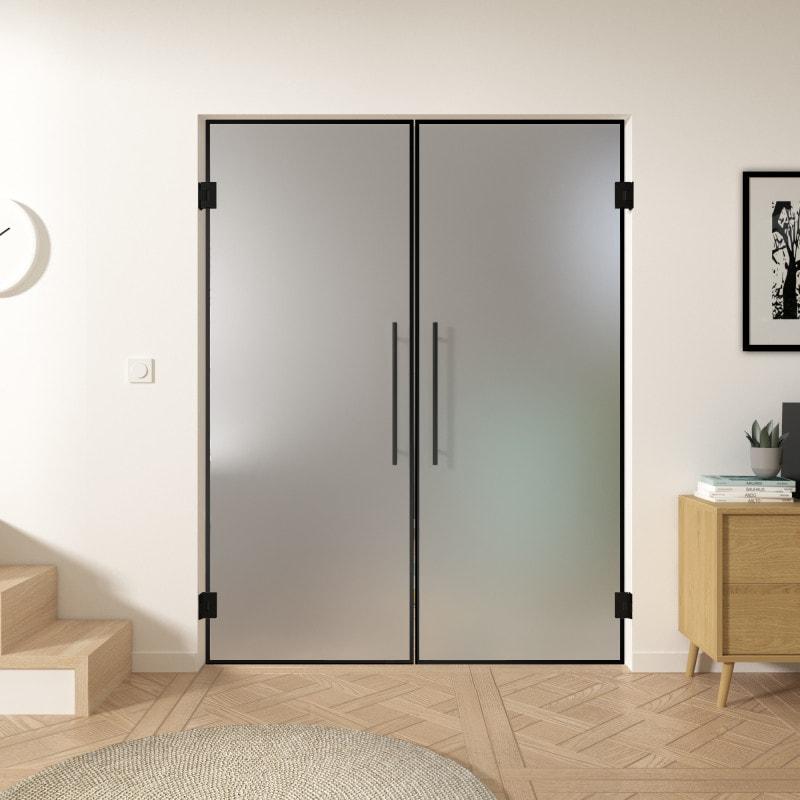 Doppel-Glaspendeltür mit schwarzem Rahmen FRAME 3 Satinato