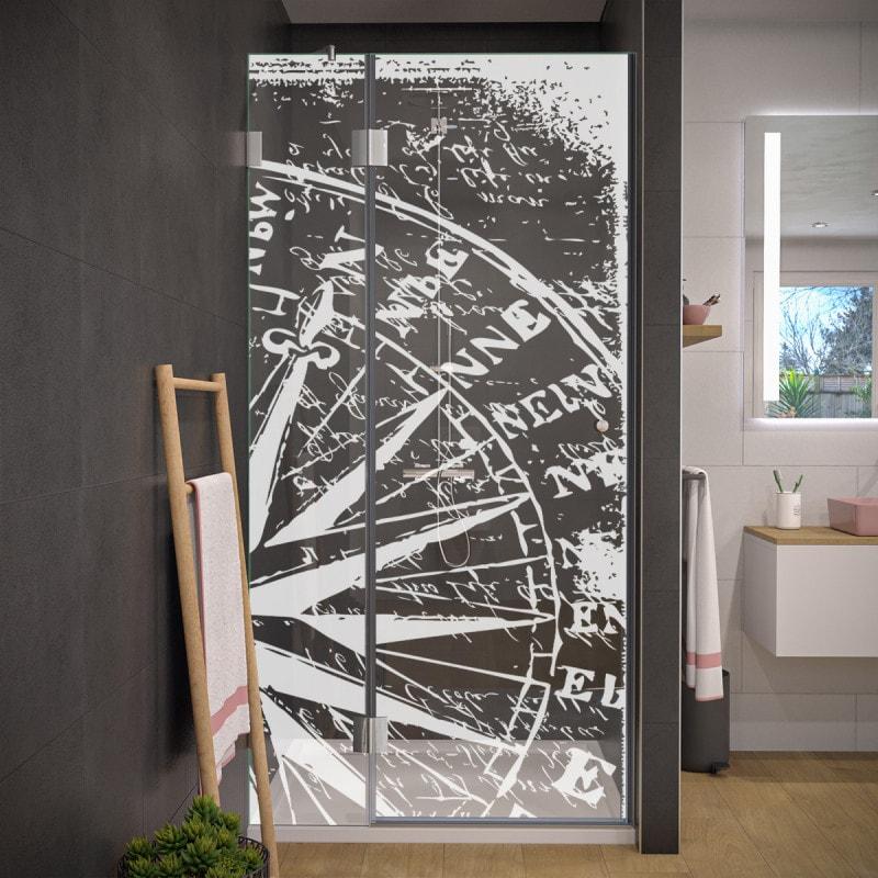 Glas Duschtür auf Maß mit Motiv WINDROSE 104