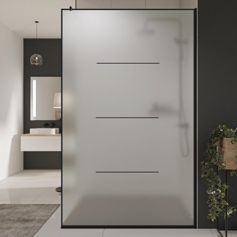 Glastrennwand Dusche Satinato mit schwarzem Druck FRAME LINE 2