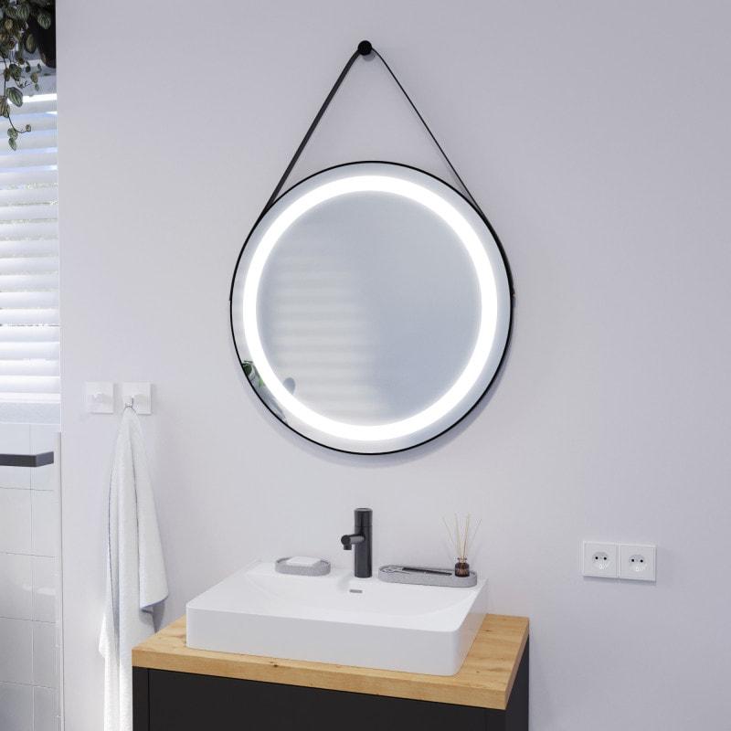Runder LED Spiegel mit Riemen schwarz PLUTO 2R
