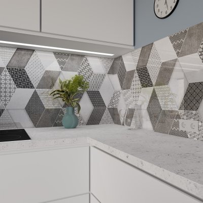 Küchenrückwand ESG Glas 6mm mit keramischen Farbdruck GEOMETRIC TILE 1