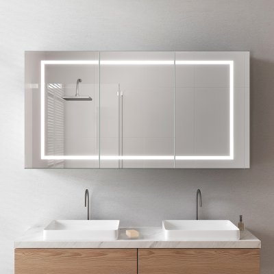 Schwarzer Alu Badspiegelschrank mit Beleuchtung - Neckar/Schwarz