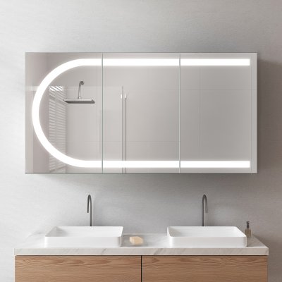 Schwarzer Aluminium Bad Spiegelschrank mit LED - Saale/Schwarz
