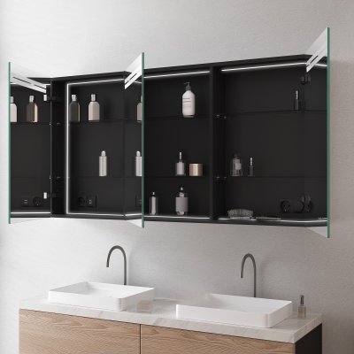 Schwarzer Alu Bad Spiegelschrank mit LED - Leine/Schwarz