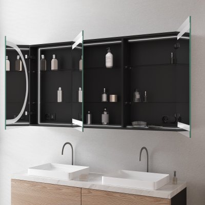 Schwarzer Aluminium Bad Spiegelschrank mit LED - Saale/Schwarz