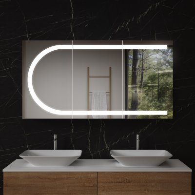 Aluminium Bad Spiegelschrank mit LED - Saale/Weiß