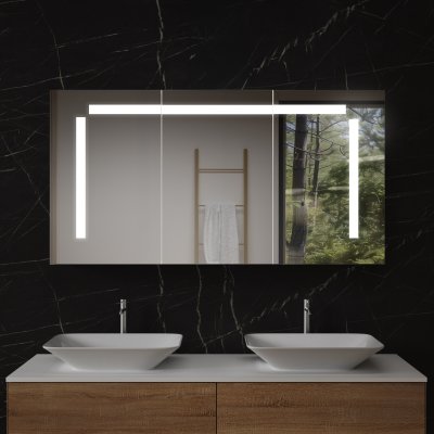 LED Badspiegelschrank aus Aluminium - Oker/Weiß
