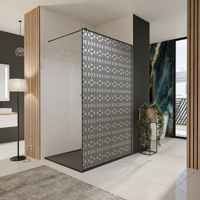 Glastrennwand Dusche Satinato mit schwarzem Druck FRAME MEMPHIS 2