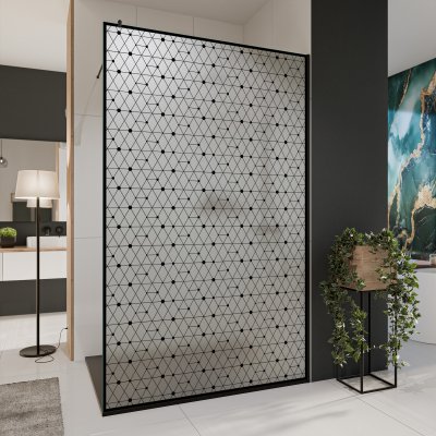 Glastrennwand Dusche Satinatoglas mit schwarzem Druck FRAME TRIANGEL