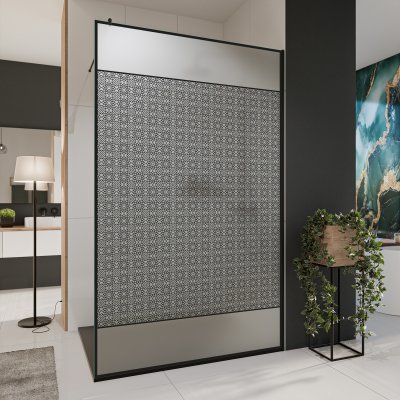 Glastrennwand Dusche Satinatoglas mit schwarzem Print FRAME SQUARES 3