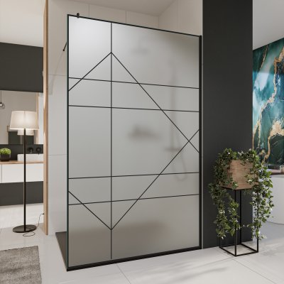 Glastrennwand Dusche aus Satinatoglas mit schwarzem Druck FRAME RAUTE