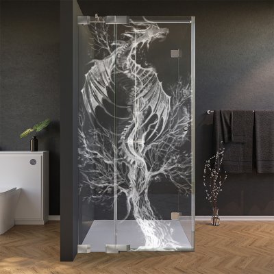 Glas Duschkabine Tür seitlich mit Motiv DRACHE 210
