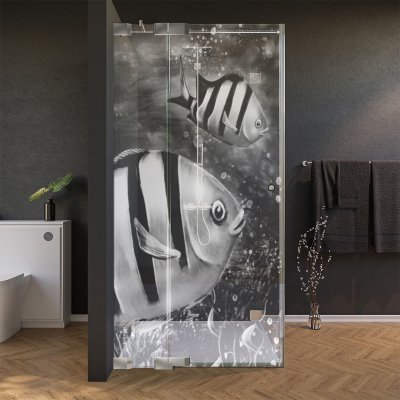 Glas Duschkabine Tür seitlich mit Motiv FISCHE 2/210