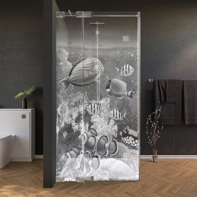 Glas Duschkabine Tür seitlich mit Motiv FISCHE 3/210