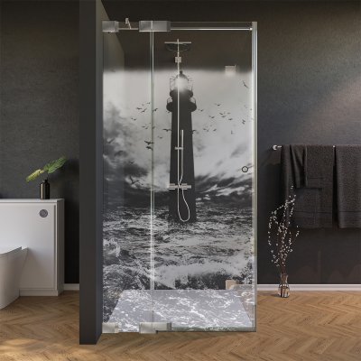 Glas Duschkabine Tür seitlich mit Motiv LEUCHTTURM 2/210