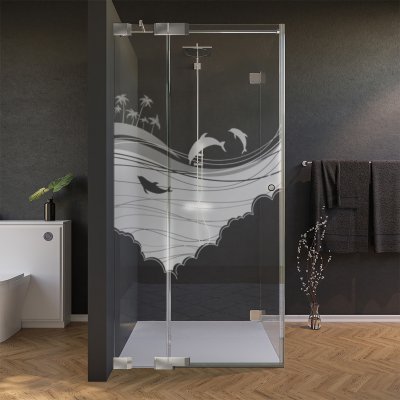 Glas Duschkabine Tür seitlich mit Motiv MEER 2/210