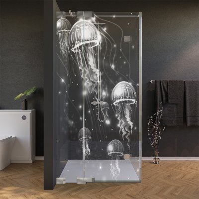Glas Duschkabine Tür seitlich mit Motiv QUALLEN 210