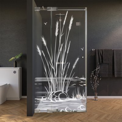 Glas Duschkabine Tür seitlich mit Motiv SCHILF 1/210